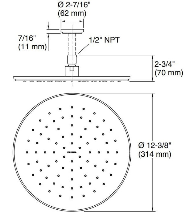 Bát sen tắm phun mưa tròn lớn màu vàng Kallista P21513-00-BAF