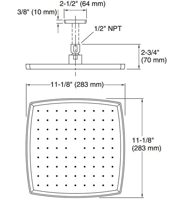 Bát sen tắm phun mưa vuông màu vàng Kallista P21514-00-BAF