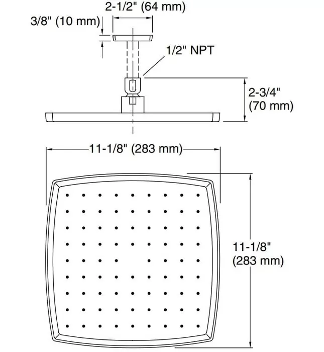 Bát sen tắm phun mưa vuông màu vàng Kallista P21514-00-AF