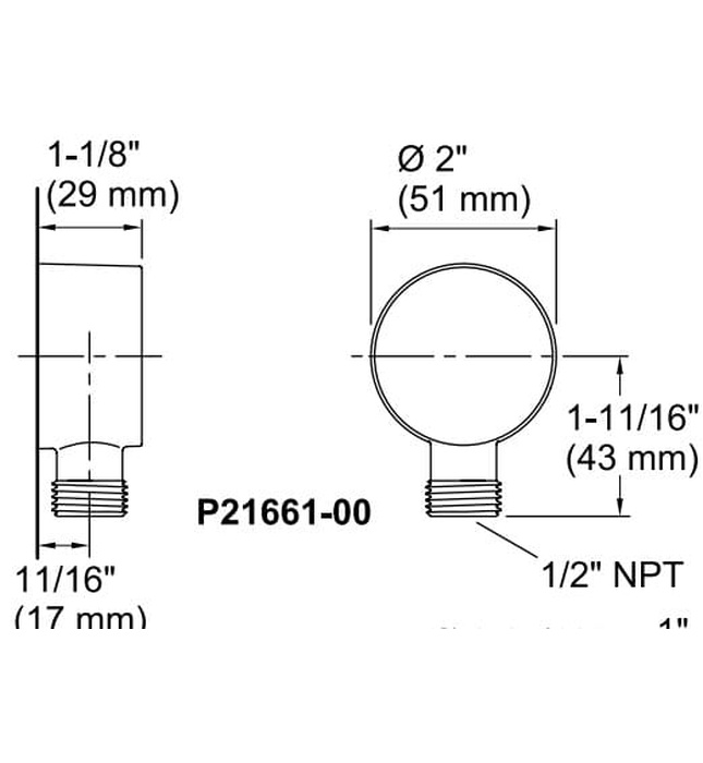 Cổ nối sen tắm âm tường màu nickel Kallista P21661-00-AD