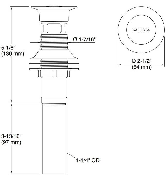 Đầu xi phông lavabo xả nhấn màu nickel Kallista P22050-00-SN