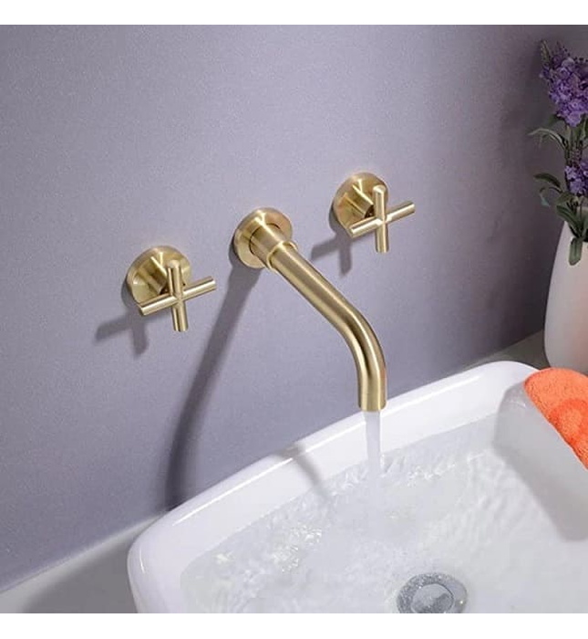 Vòi Chậu Lavabo Âm Tường Màu Vàng Miken MKV-600002GB