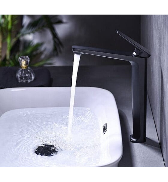 Vòi Chậu Lavabo Nóng Lạnh Màu Đen Thân Cao Miken MK-8030B
