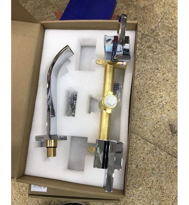 Vòi Chậu Lavabo Âm Tường Màu Bạc Miken MKV-600009