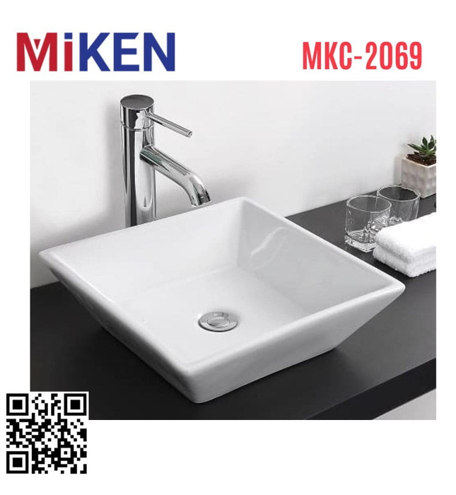 Chậu rửa lavabo đặt bàn màu trắng Miken MKC-2069