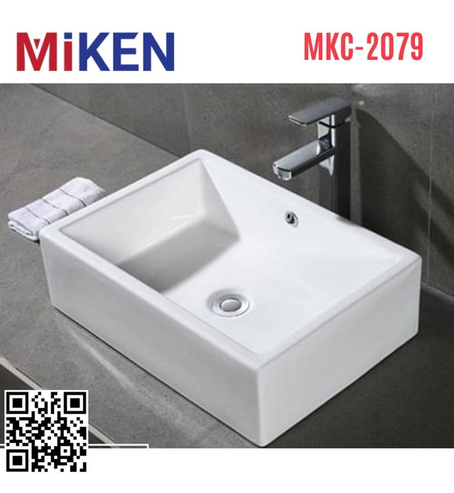 Chậu rửa lavabo đặt bàn màu trắng Miken MKC-2079