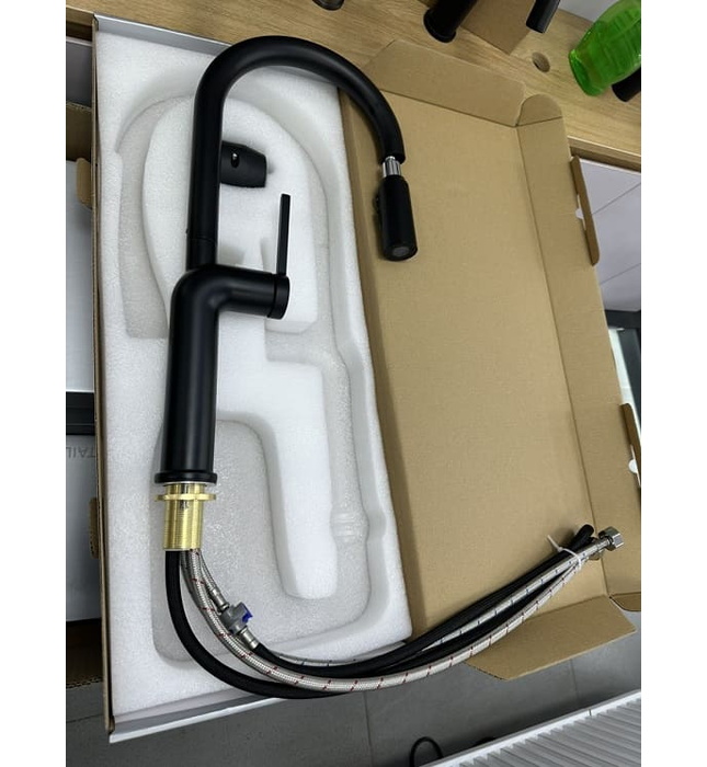 Vòi chậu rửa bát nóng lạnh dây rút màu đen Miken MK-1015B