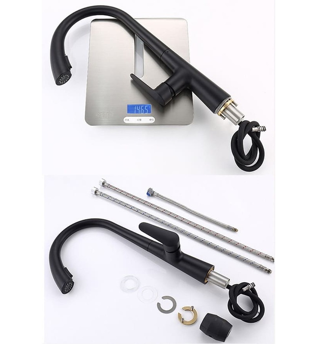 Vòi chậu rửa bát nóng lạnh màu đen Miken MK-0578B