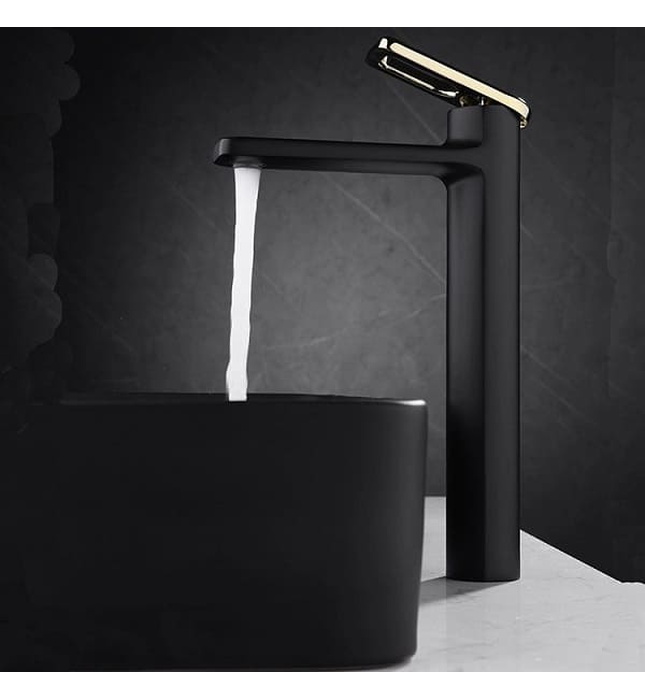 Vòi Chậu Lavabo Nóng Lạnh Màu Đen Thân Cao Miken MK-8031B