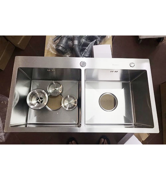 Chậu rửa bát 2 hố lệch Handmade inox304 Miken MKRB-8545C