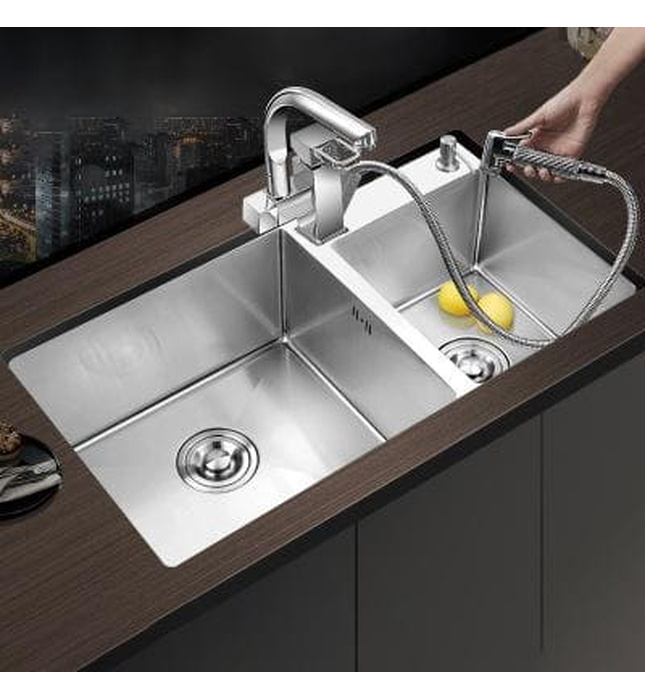 Chậu rửa bát 2 hố lệch Handmade inox304 Miken MKRB-8545L