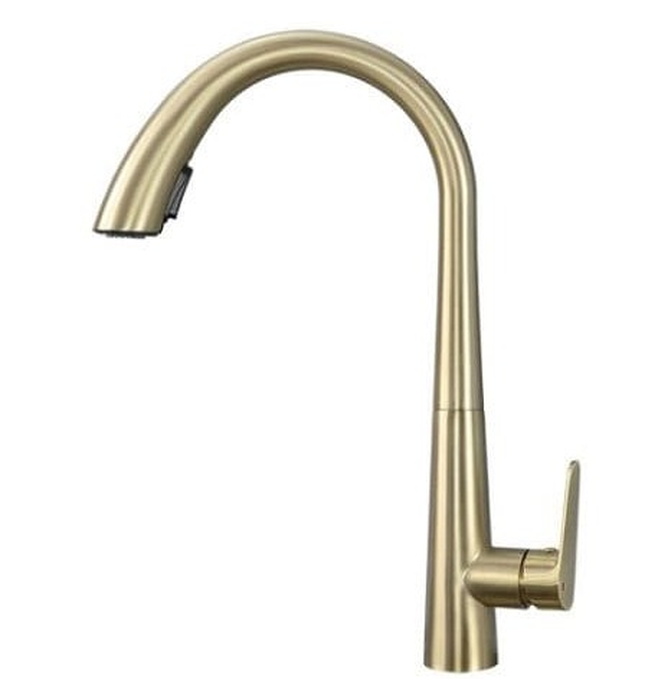 Vòi chậu rửa bát nóng lạnh dây rút màu vàng Miken MK-0578G 