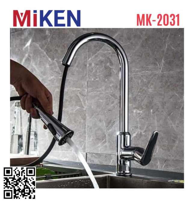 Vòi chậu rửa bát nóng lạnh dây rút Miken MK-2031