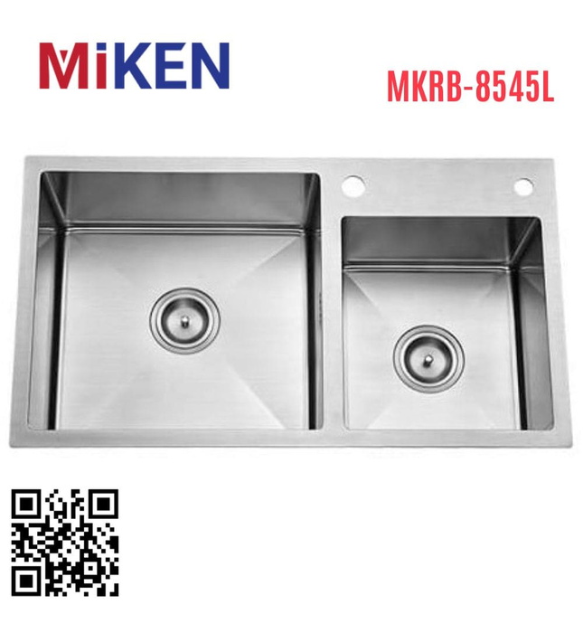Chậu rửa bát 2 hố lệch Handmade inox304 Miken MKRB-8545L