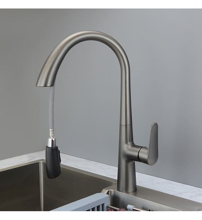 Vòi chậu rửa bát nóng lạnh màu ghi Miken MK-0578GR