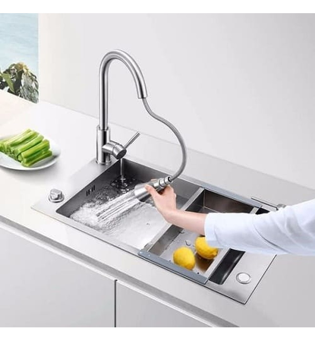 Vòi chậu rửa bát nóng lạnh dây rút Miken MK-2030