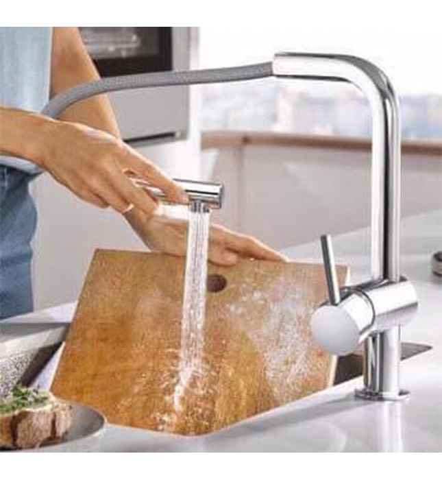 Vòi chậu rửa bát nóng lạnh dây rút Miken MK-2021