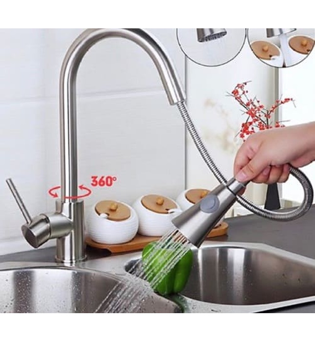 Vòi chậu rửa bát nóng lạnh dây rút Miken MK-2030