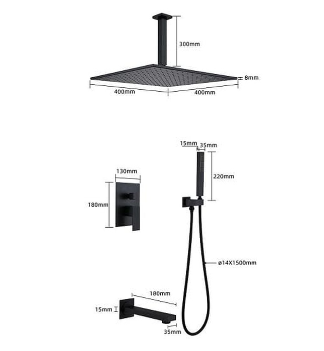 Sen tắm âm tường bát trần màu đen Miken MKSAT-Mix306