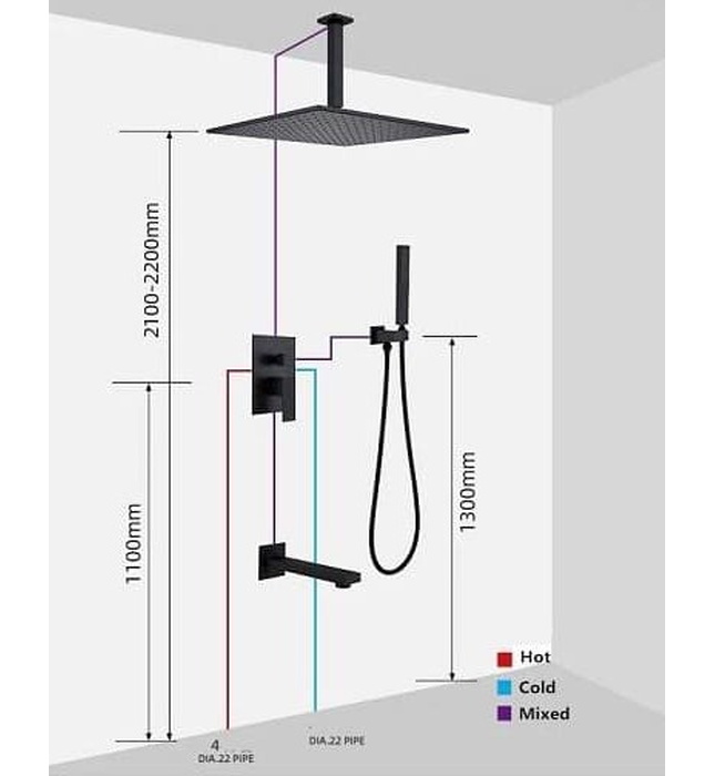 Sen tắm âm tường bát trần màu đen Miken MKSAT-Mix307