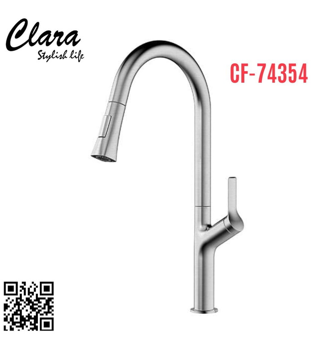 Vòi chậu rửa bát nóng lạnh dây rút Clara CF-74354