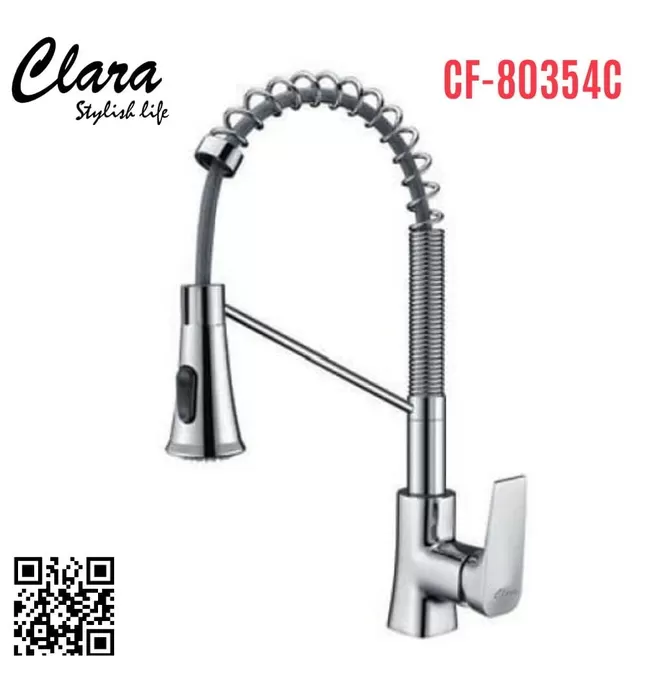 Vòi chậu rửa bát nóng lạnh dây rút Clara CF-80354C