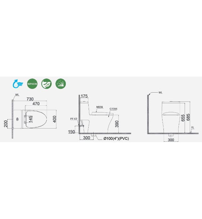 Bồn cầu 1 khối nắp êm Caesar C1356 (CD1356)
