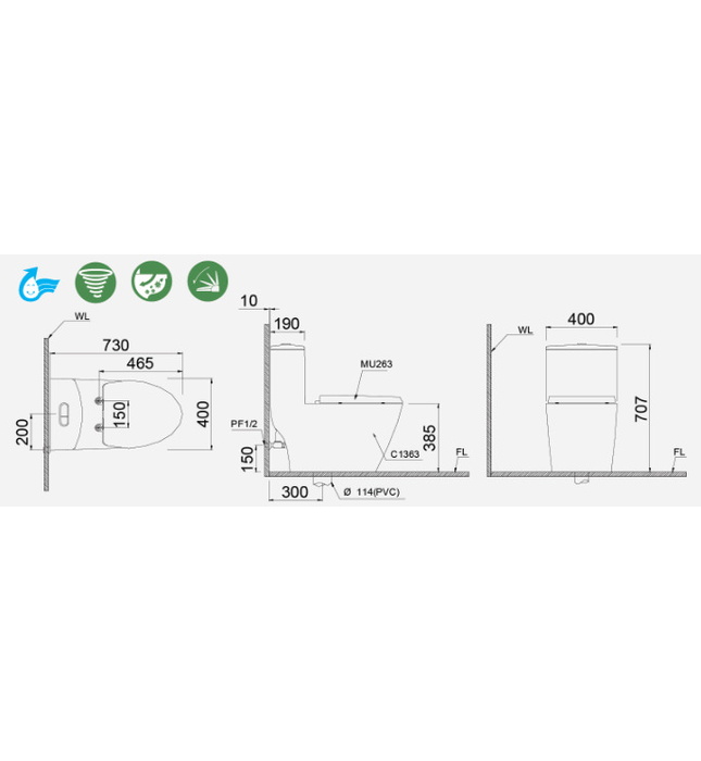 Bồn cầu 1 khối nắp êm Caesar C1363