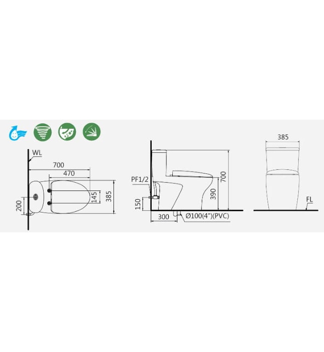 Bồn cầu 1 khối nắp êm Caesar C1394