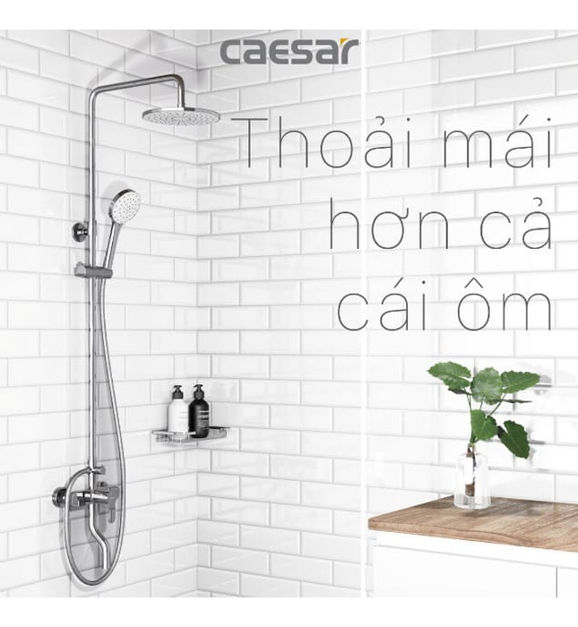 Sen tắm dứng nóng lạnh tay sen 3 chế độ Caesar S338C