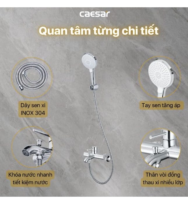 Sen tắm nóng lạnh tay sen 3 chế độ Caesar S523C