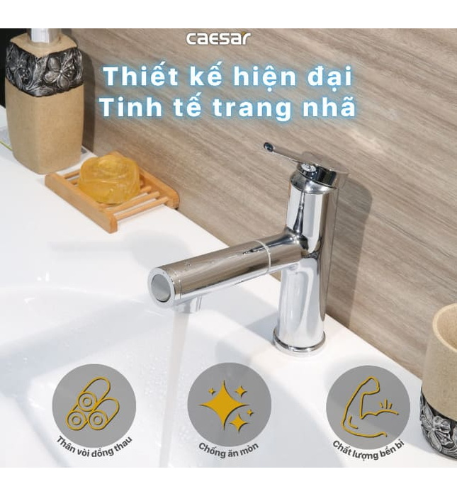 Vòi Lavabo Nóng Lạnh 1 Chân Dây  Rút Caesar B196C