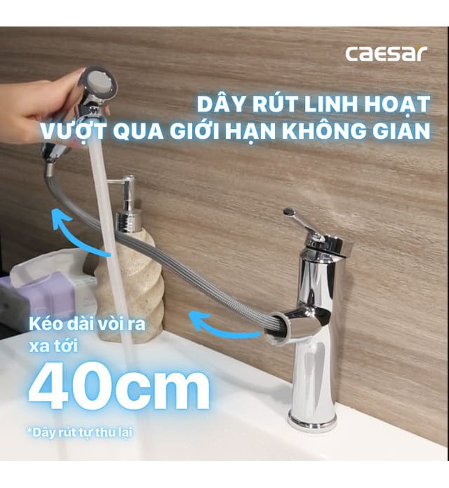 Vòi Lavabo Nóng Lạnh 1 Chân Dây  Rút Caesar B196C