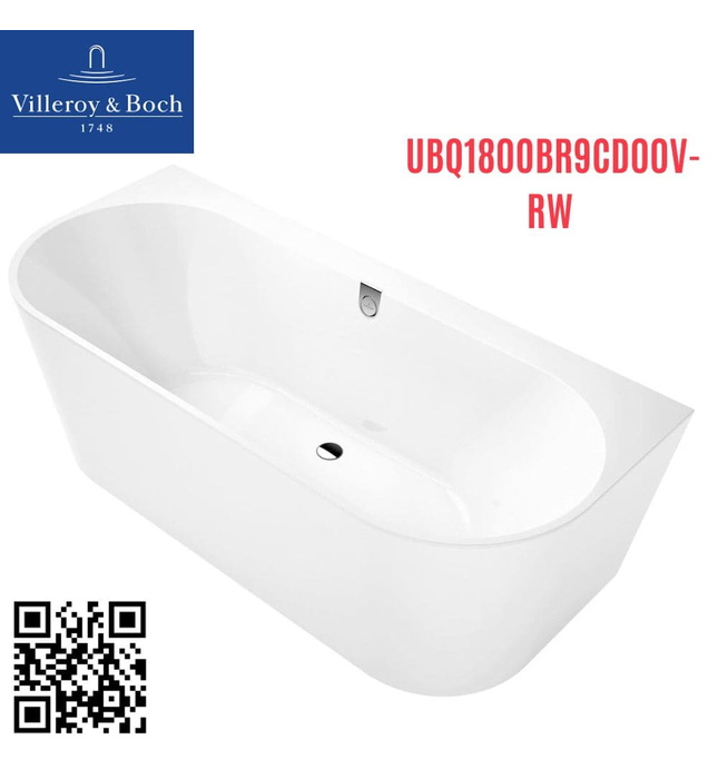 Bồn tắm áp tường 1.8m Villeroy-boch Oberon 2.0 UBQ180OBR9CD00V-RW