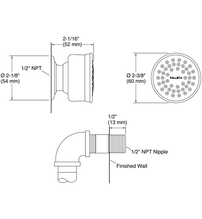 Bát sen tắm âm tường màu nickel Kallista P22076-00-BN
