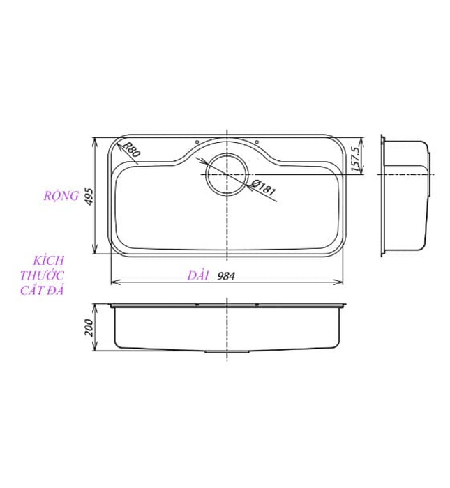 Chậu Rửa Bát 1 Hố Nhập Khẩu Nhật Bản Shigeru FCJ-K FS NE