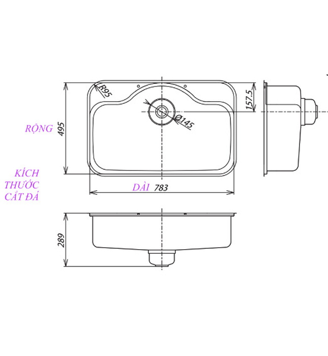Chậu Rửa Bát 1 Hố Nhập Khẩu Nhật Bản Shigeru FCM-DK FS