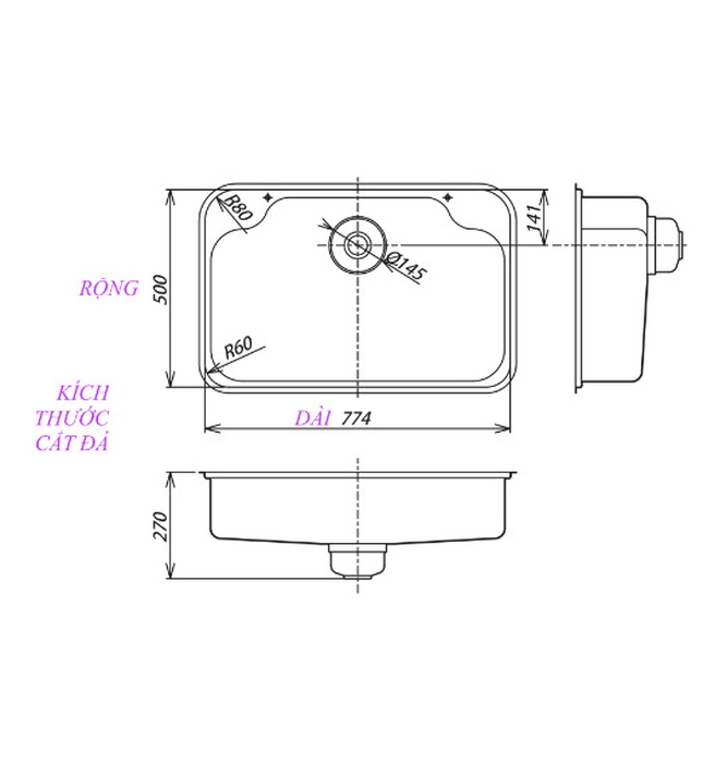Chậu Rửa Bát 1 Hố Nhập Khẩu Nhật Bản Shigeru IB-DK FS