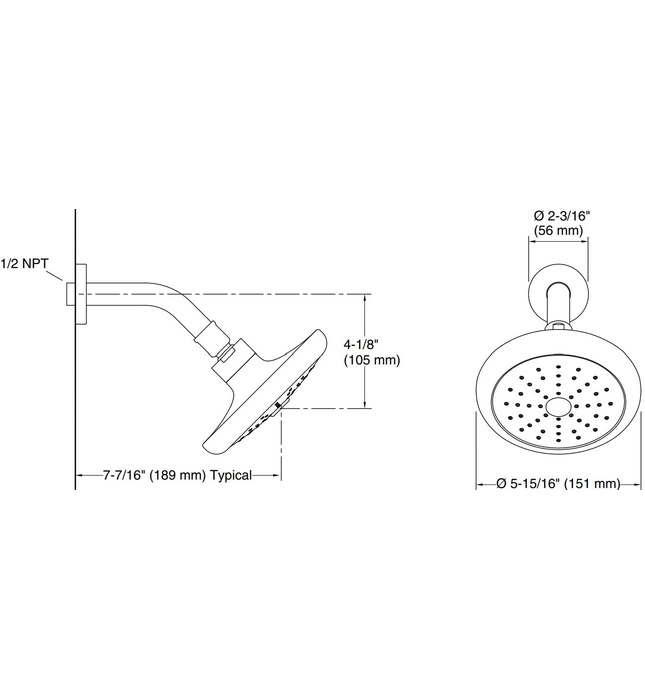 Bát sen tắm và tay sen gắn tường màu vàng Kallista P34135-00-AF