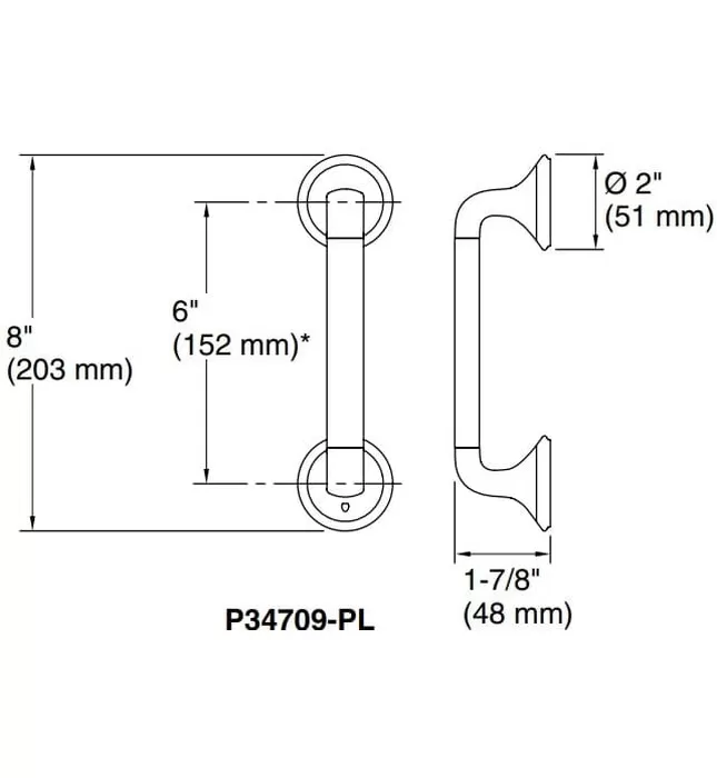 Tay nắm cửa kính phòng tắm màu chrome Kallista P34709-PL-CP