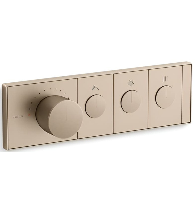 Mặt nạ điều khiển nhiệt độ sen tắm 3 cổng màu đồng Kallista P34720-00-PB