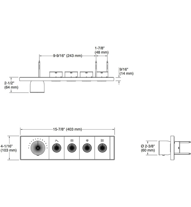 Mặt nạ điều khiển nhiệt độ sen tắm 4 cổng màu đồng Kallista P34721-00-BV
