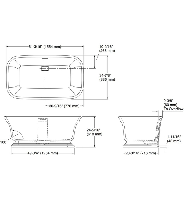 Bồn tắm oval cổ điển Kallista P50062-00-0 1,5m