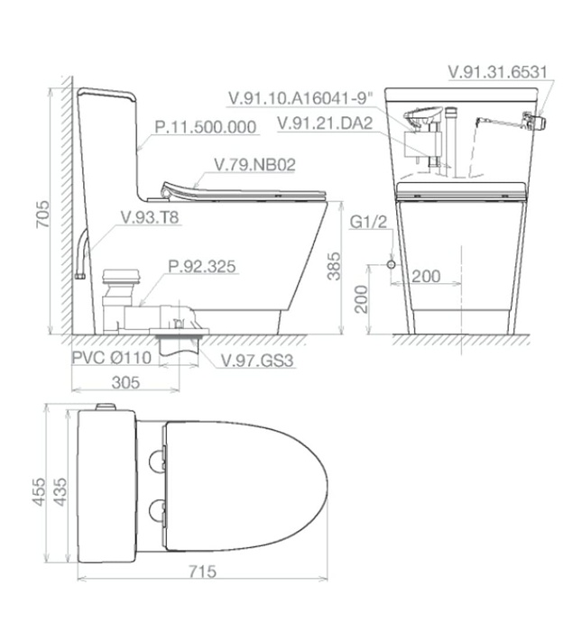 Bồn cầu 1 khối nắp rơi êm Platinum P.11.500