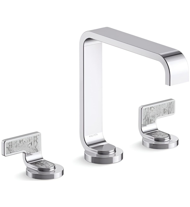 Vòi chậu rửa mặt màu vàng tay cầm sóng trắng Kallista P34231-TWW-BAF