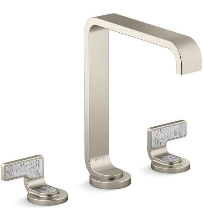 Vòi lavabo thân cao màu nickel tay cầm sóng trắng Kallista P34232-TWW-BN