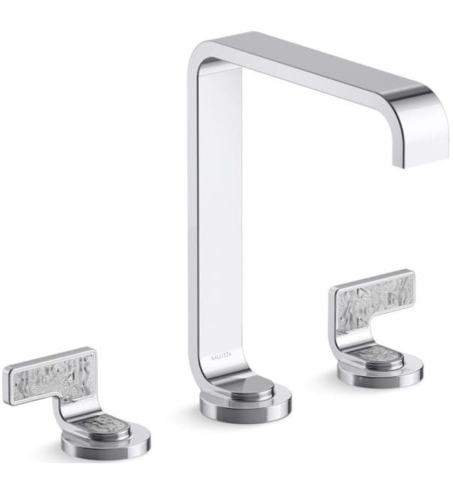 Vòi lavabo thân cao màu đen tay cầm sóng trắng Kallista P34232-TWW-PGP