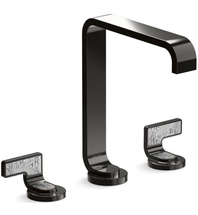Vòi lavabo thân cao màu đen tay cầm sóng trắng Kallista P34232-TWW-PGP