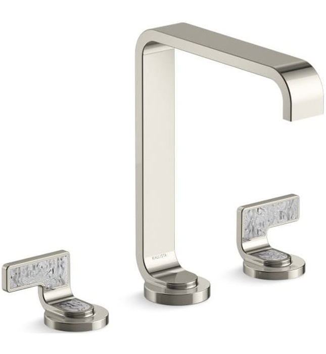 Vòi lavabo thân cao màu đen tay cầm sóng trắng Kallista P34232-TWW-PGP