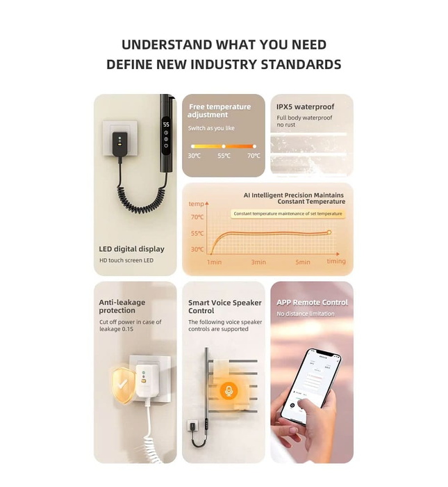 Giàn sấy khăn màu đen kết nối APP điện thoại thông minh Miken G63B-Wifi